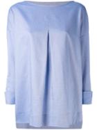 Piazza Sempione - Chambray Pleated Front Top - Women - Cotton - 46, Blue, Cotton