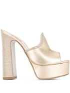 René Caovilla Platform Heel Sandals - Gold