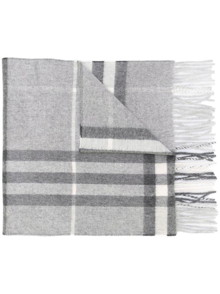 Burberry Checked Scarf, Women's, Grey, Cashmere