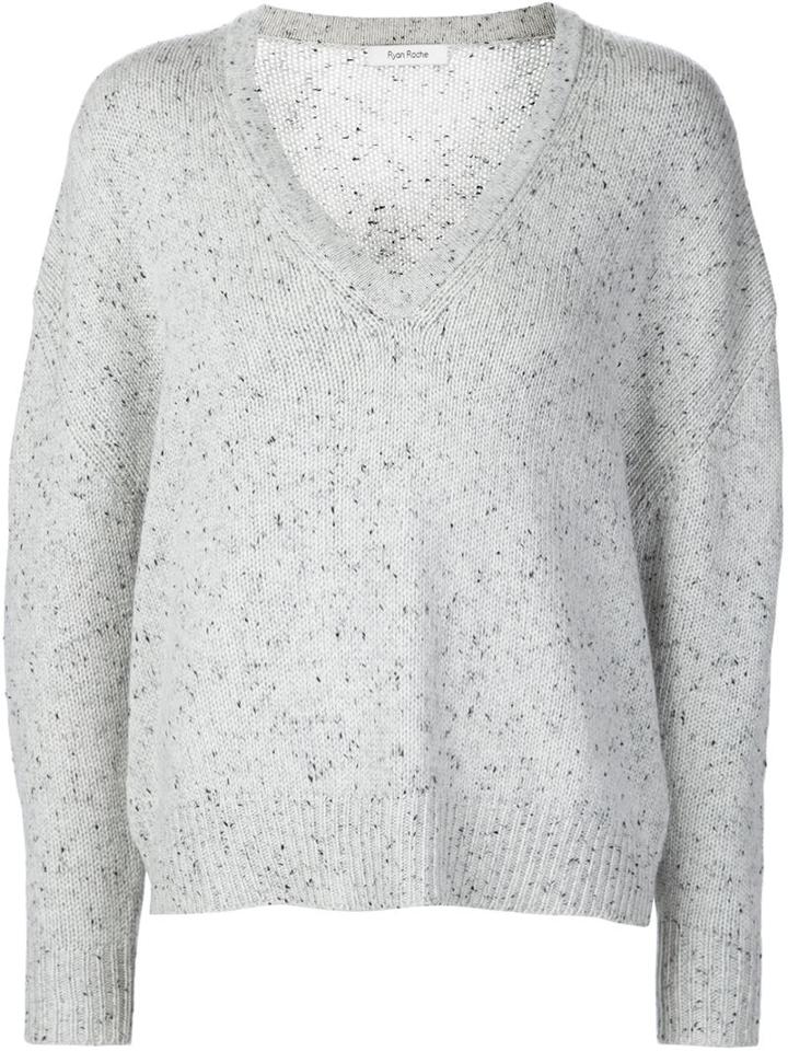 Ryan Roche V-neck Longsleeved Top, Women's, Size: 2, Grey, Cashmere