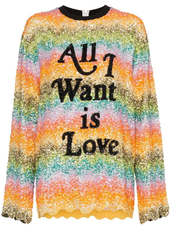 Ashish All I Want Is Love Sequin Embellished Silk Sweatshirt -