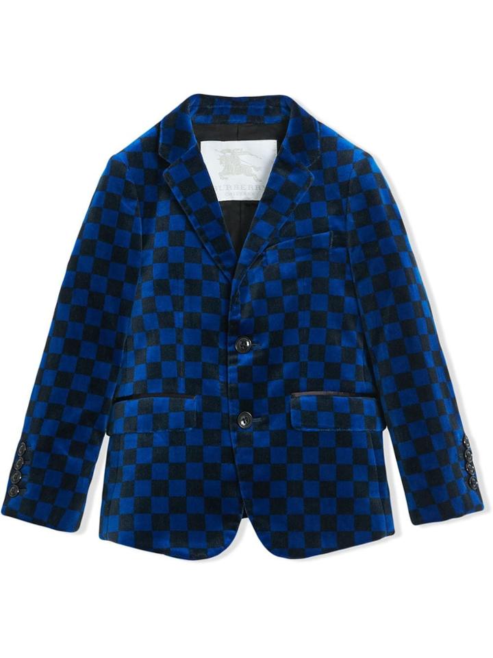 Burberry Kids Chequer Stretch Velvet Jacket - Blue