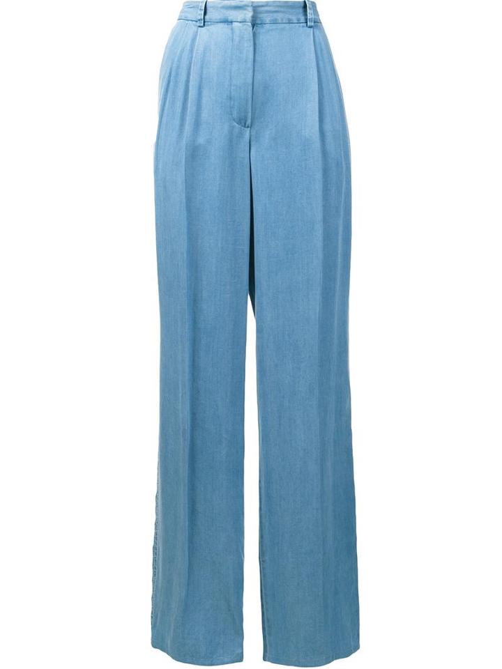 Sonia Rykiel Wide Leg Chambray Trousers, Women's, Size: 36, Blue, Tencel