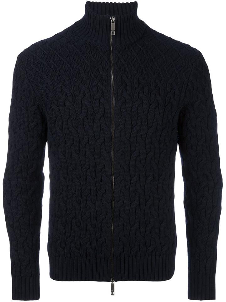 Etro Zipped Cardigan, Men's, Size: Large, Blue, Silk/wool