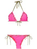 Amir Slama Stitching Details Bikini Set - Pink & Purple