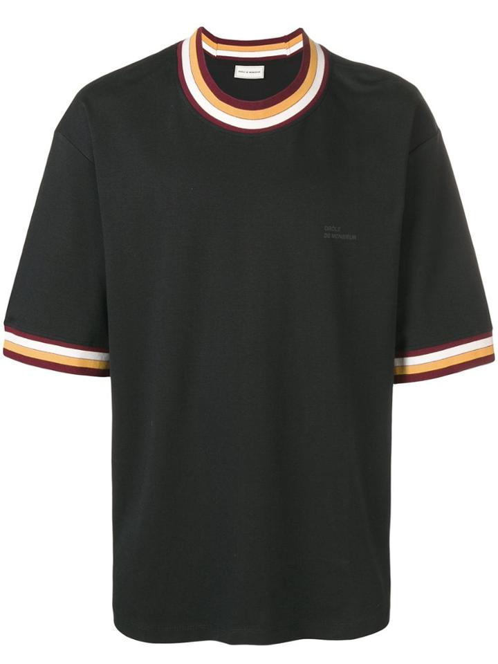 Drôle De Monsieur Varsity Stripe Trim T-shirt - Black