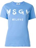 Msgm Logo Print T-shirt, Women's, Size: M, Blue, Cotton