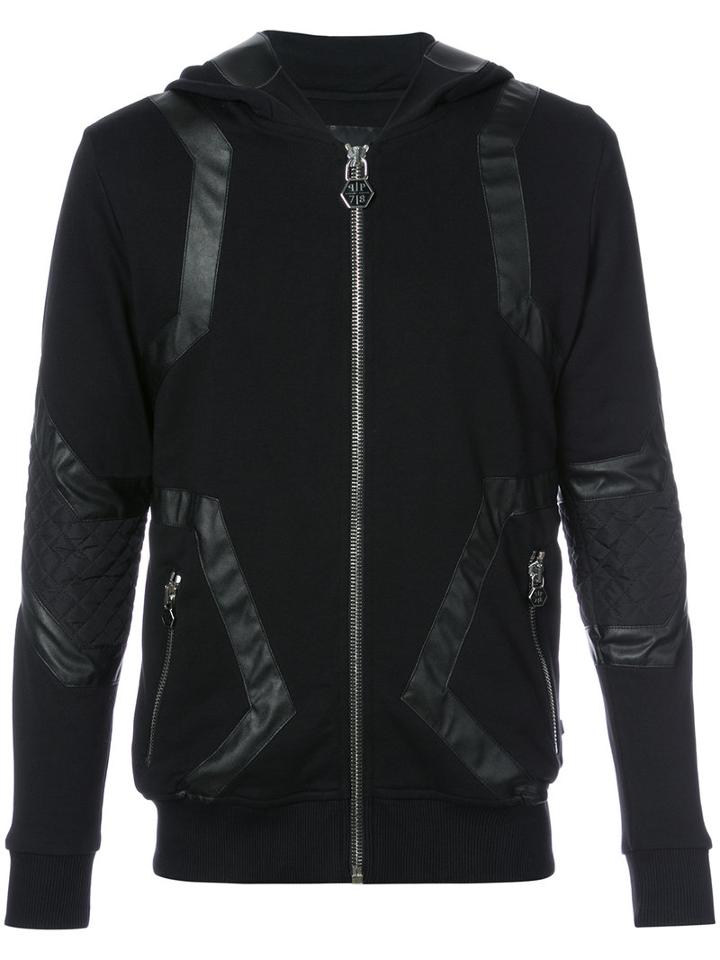 Philipp Plein - Leather Stripe Hoody - Men - Cotton - L, Black, Cotton