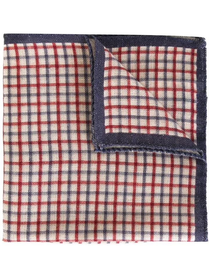 Eleventy Checked Pocket Square, Men's, Blue, Linen/flax/cotton