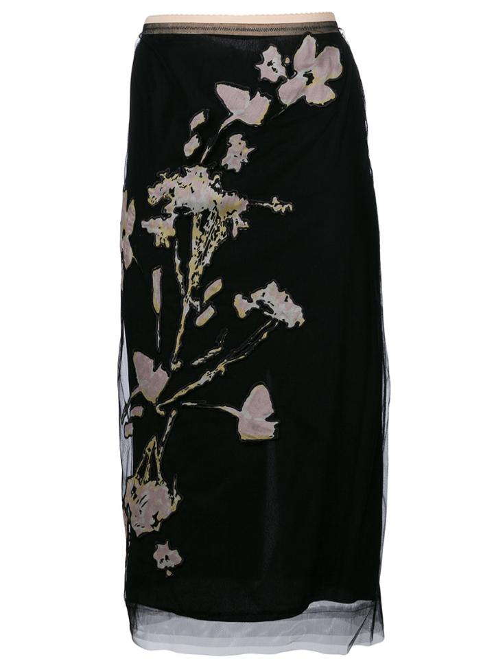 No21 Floral Embroidered Pencil Skirt - Black