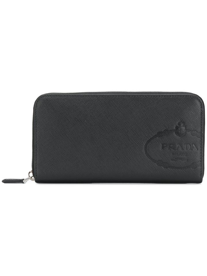Prada Saffiano Zip Card Holder - Black
