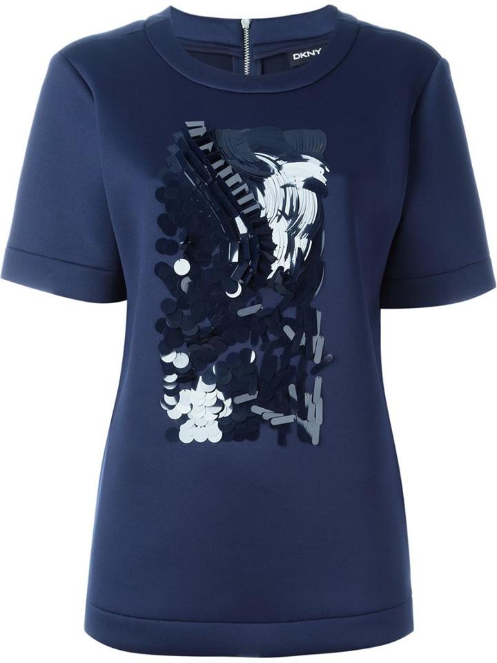 Dkny Sequin Embellished T-shirt, Women's, Size: Xs, Blue, Polyester/spandex/elastane/viscose