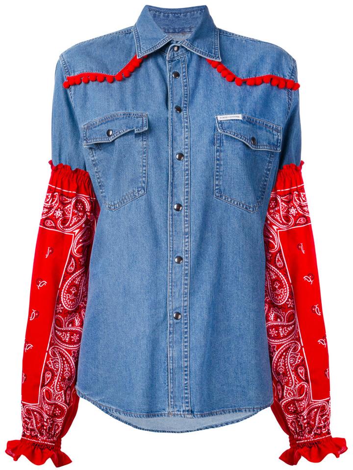 Paisley Sleeve Denim Shirt - Women - Cotton/polyester - Xs, Blue, Cotton/polyester, Forte Couture