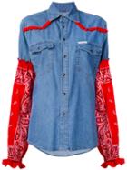 Paisley Sleeve Denim Shirt - Women - Cotton/polyester - Xs, Blue, Cotton/polyester, Forte Couture