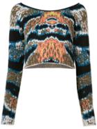 Baja East - Cropped Tiger Stripe Sweater - Women - Cashmere - 0, Women's, Cashmere