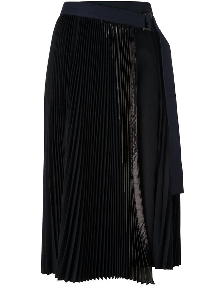 Sacai Pleated Lamé Wrap Midi Skirt, Women's, Size: 3, Blue, Nylon/polyester/cupro/wool