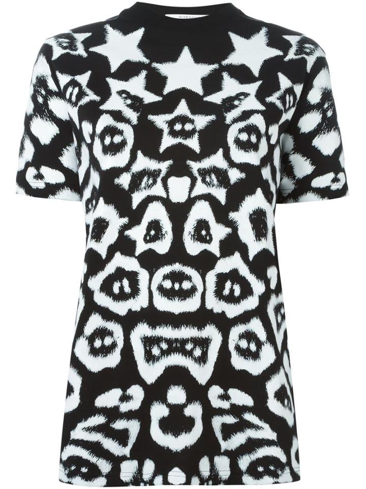 Givenchy Star And Lepoard Print T-shirt, Women's, Size: Medium, Black, Cotton