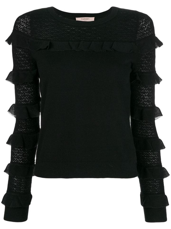 Twin-set Ruffle Sleeve Sweater - Black