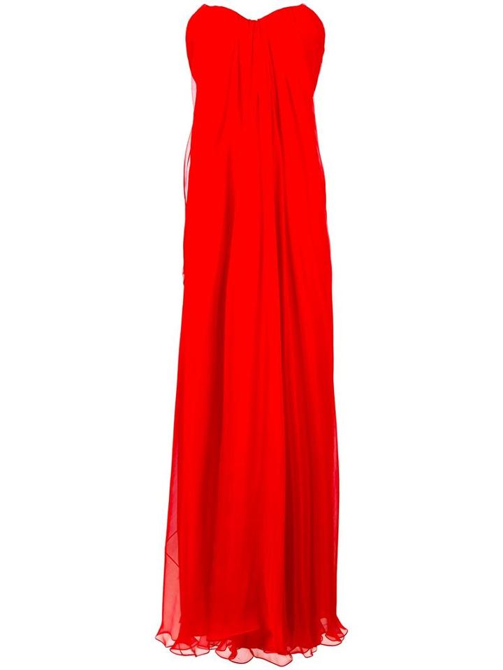 Alexander Mcqueen Draped Bustier Evening Dress, Women's, Size: 42, Red, Polyamide/spandex/elastane/silk
