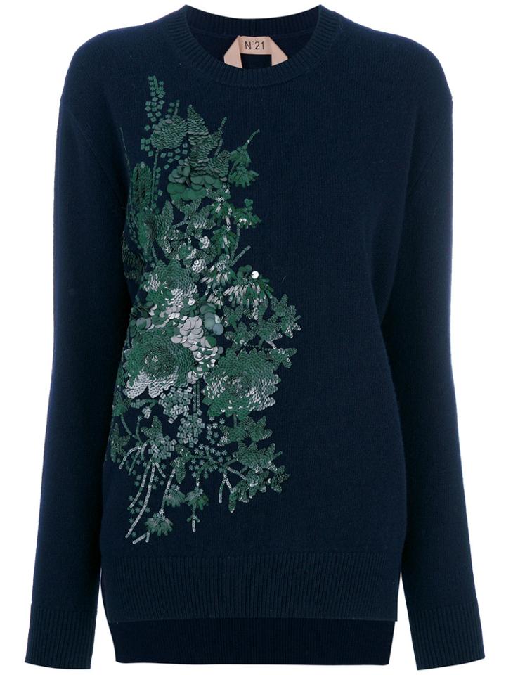 No21 Floral Sequin Embroidered Sweatshirt - Blue