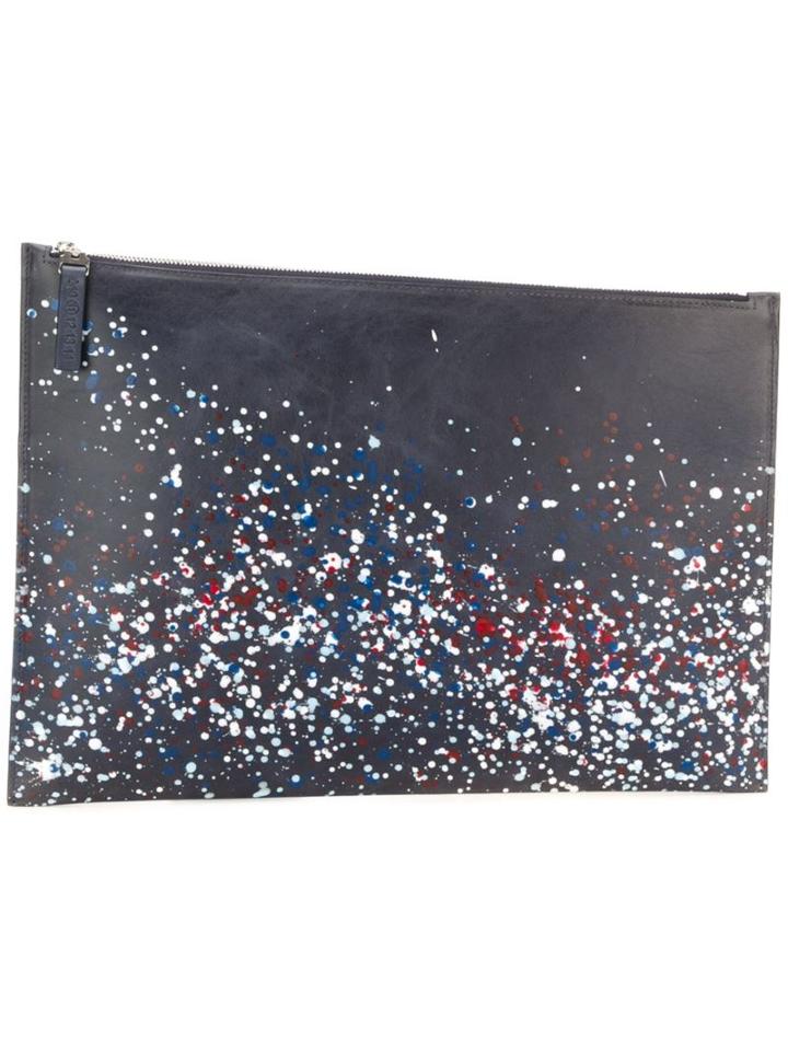 Maison Margiela Paint Splatter Effect Clutch, Men's, Blue, Calf Leather