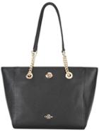 Coach Turnlock Chain Tote, Women's, Black, Calf Leather/metal/polyester