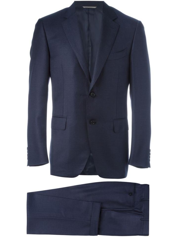 Canali Houndstooth Pattern Suit, Men's, Size: 56, Blue, Cupro/wool