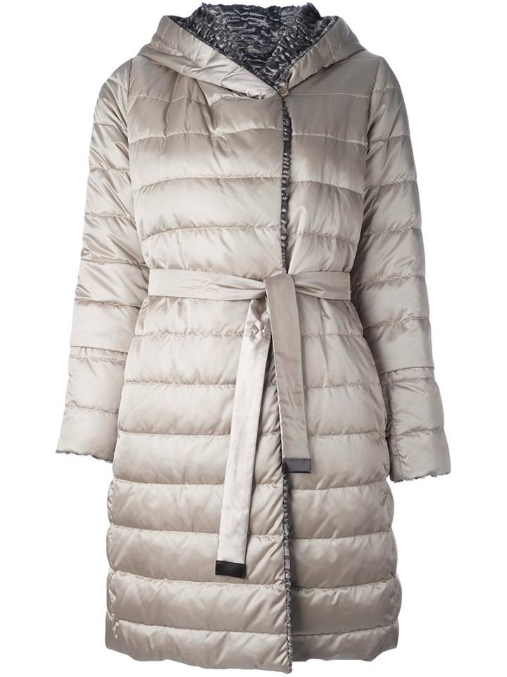 's Max Mara Padded Belted Hooded Coat, Women's, Size: 42, Nude/neutrals, Polyamide/polyester/acetate/cotton
