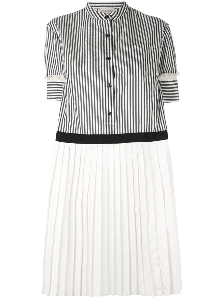 Moncler Short Sleeved Striped Pleated Dress - Blue