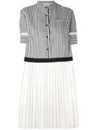 Moncler Short Sleeved Striped Pleated Dress - Blue