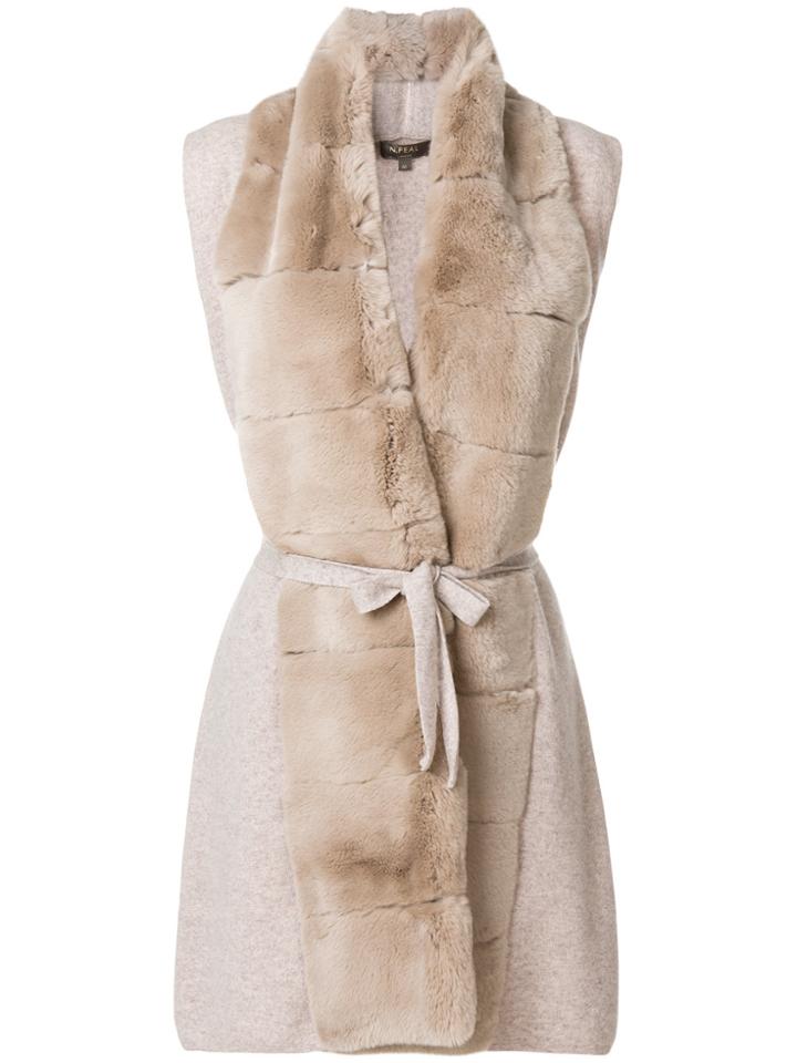 N.peal Long Fur Placket Cashmere Gilet - Nude & Neutrals