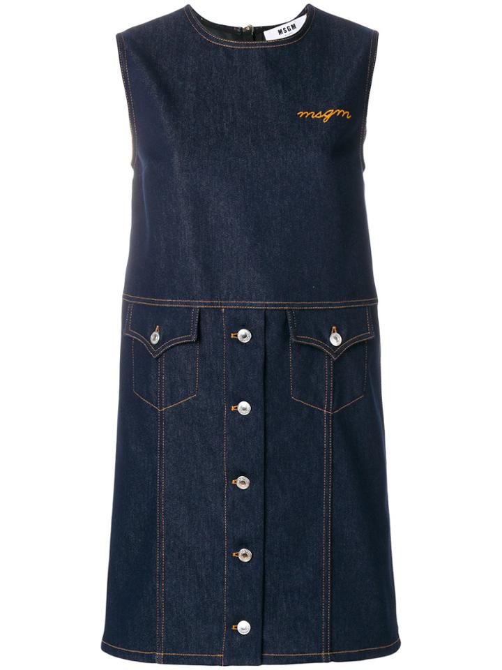Msgm Sleeveless Denim Shift Dress - Blue
