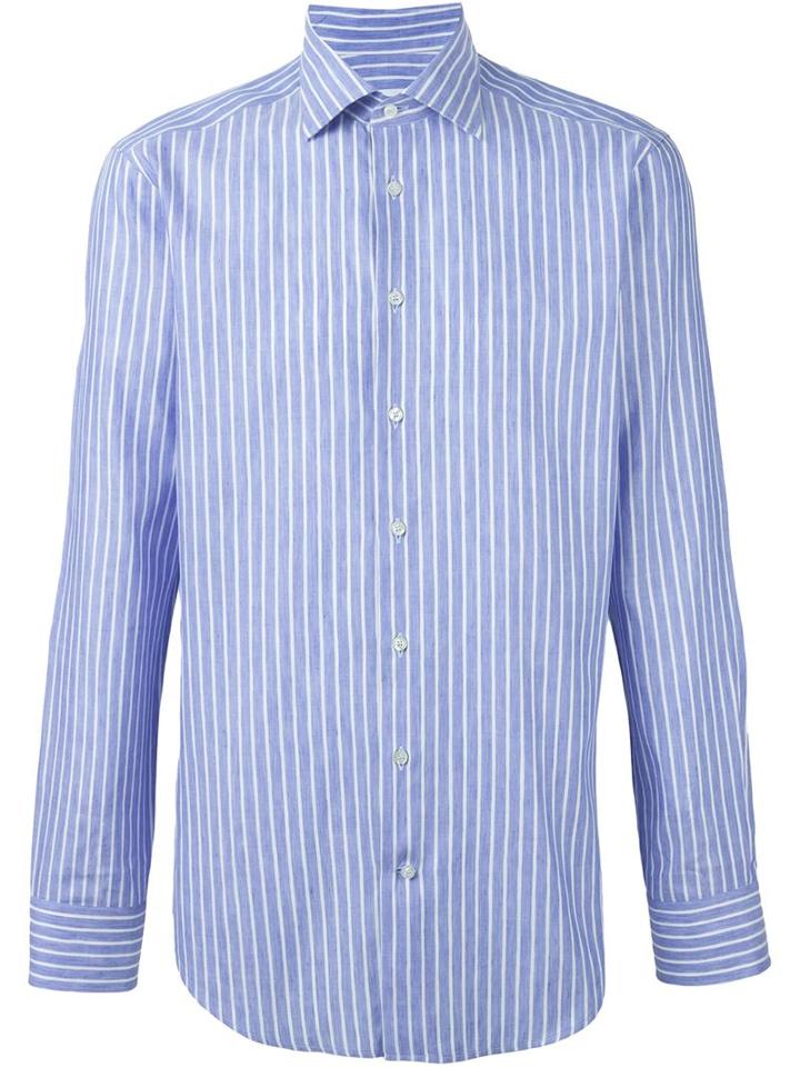 Etro Striped Shirt, Men's, Size: 43, Blue, Linen/flax/cotton