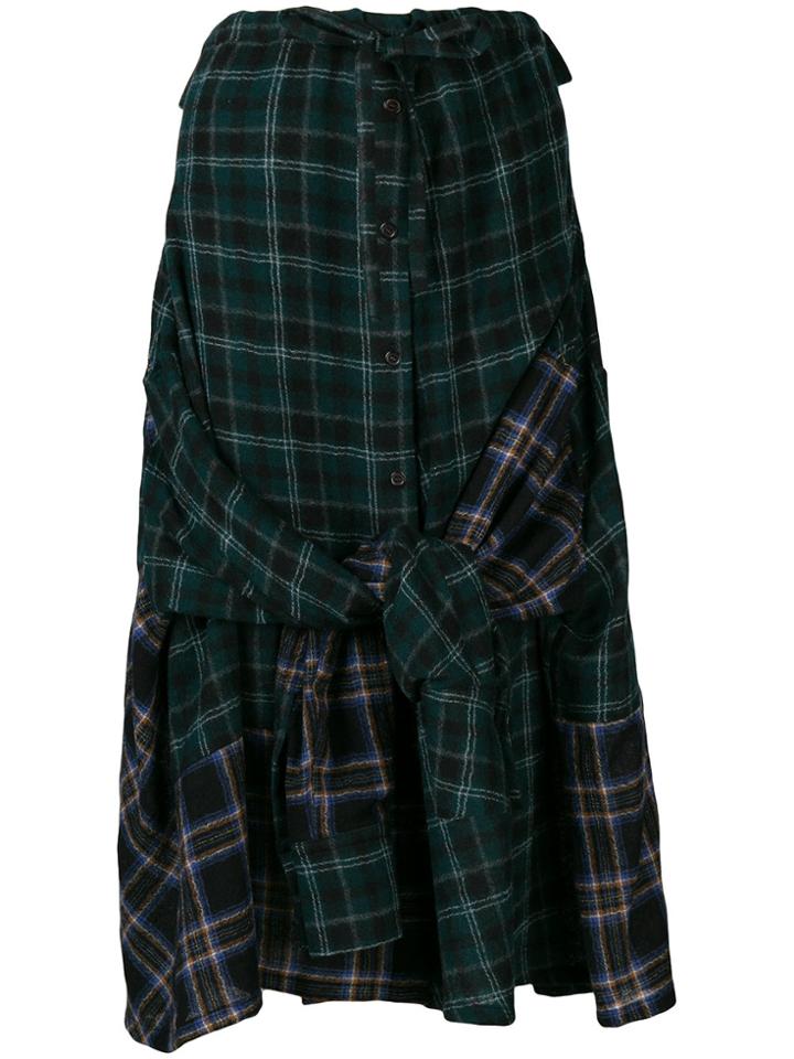Yohji Yamamoto Contrast Tartan Print Skirt - Green