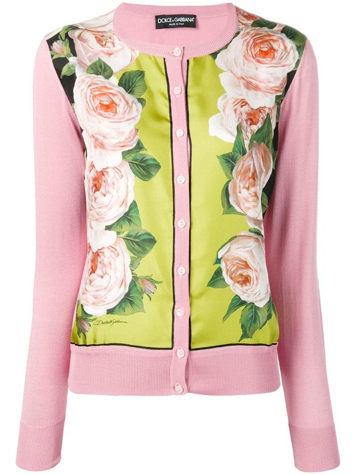 Dolce & Gabbana Rose Printed Panel Cardigan - Pink