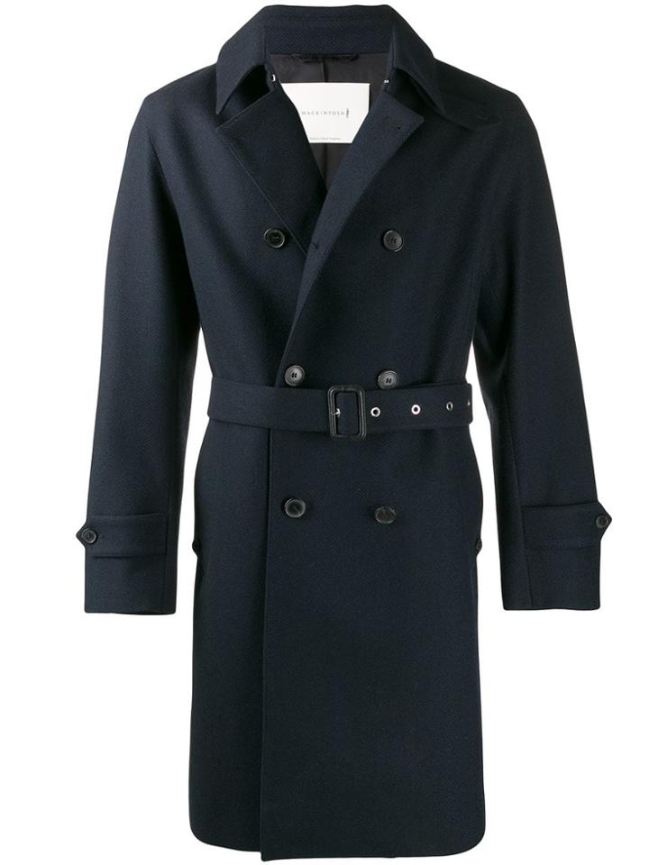 Mackintosh Monkton Navy Storm System Herringbone Wool Trench Coat
