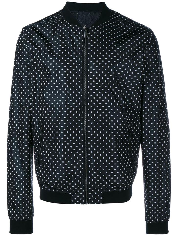 Dolce & Gabbana Reversible Polka Dot Bomber Jacket, Men's, Size: 50, Black, Polyamide