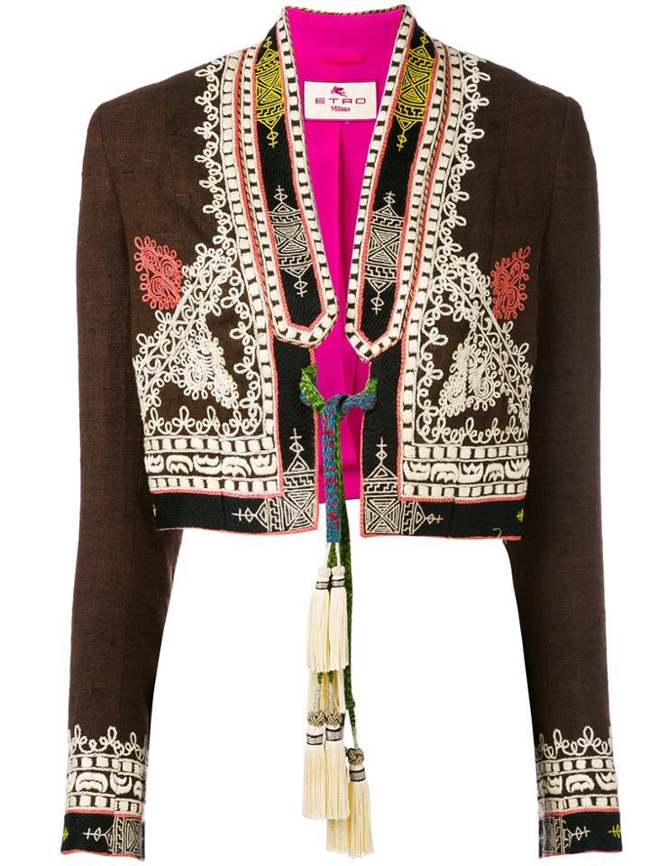 Etro Tassel Tie Cropped Jacket - Brown