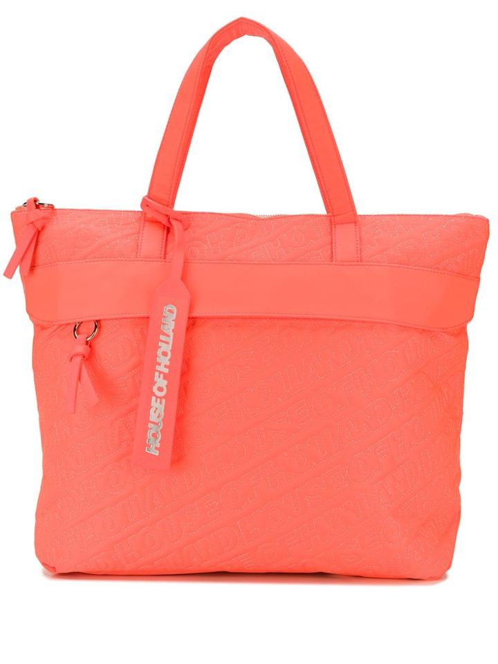 House Of Holland Embroidered Logo Tote - Orange