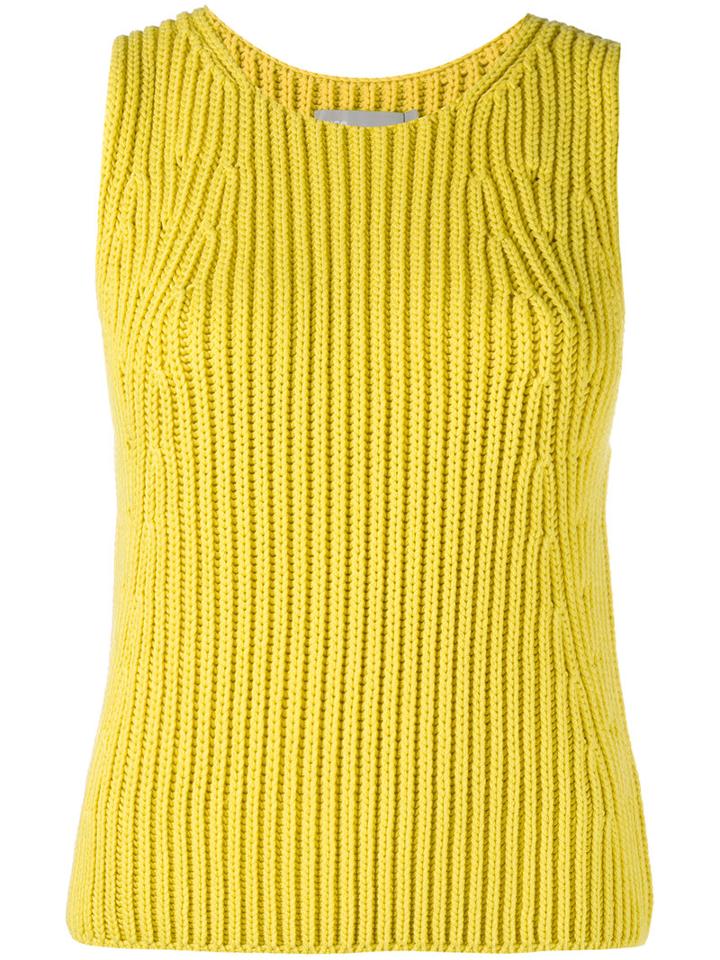 Vince - Ribbed-knit Top - Women - Cotton/polyamide - S, Yellow/orange, Cotton/polyamide