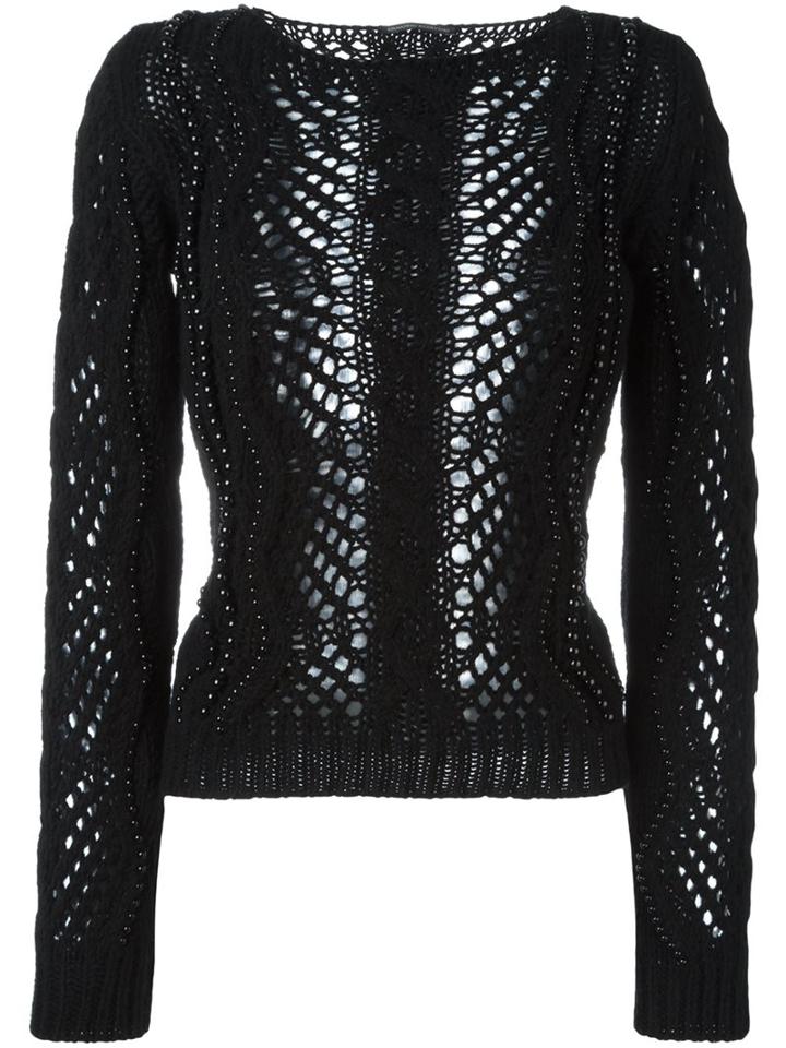 Ermanno Scervino Scoop Neck Macrame Pullover, Women's, Size: 42, Black, Acrylic/wool/alpaca/glass