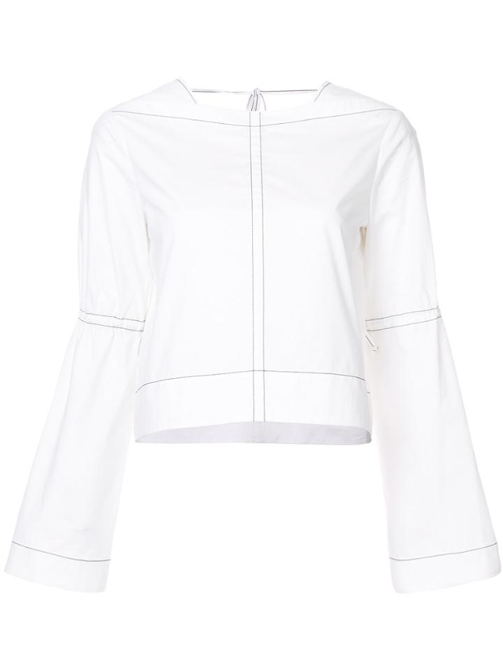 Derek Lam 10 Crosby Long Sleeve Boxy Top With Ties - White