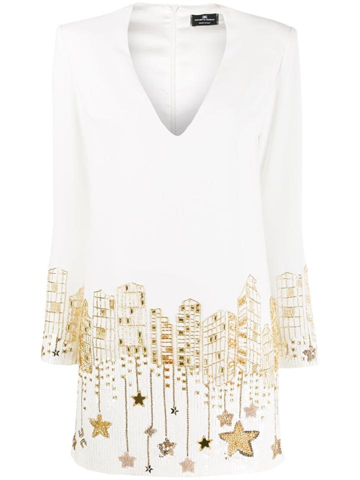 Elisabetta Franchi Star Sequinned Mini Dress - White