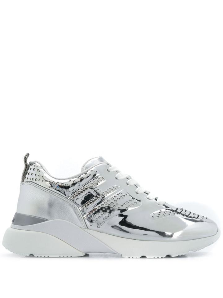 Hogan Metallic Lace-up Sneakers - Silver