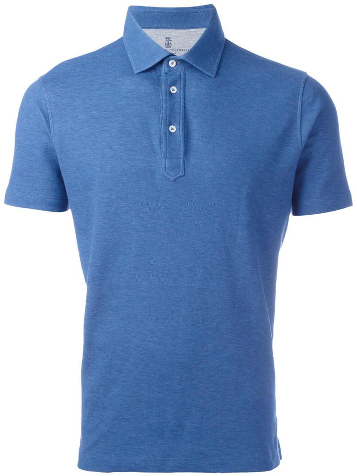Brunello Cucinelli Plain Polo Shirt, Men's, Size: Xxl, Blue, Cotton