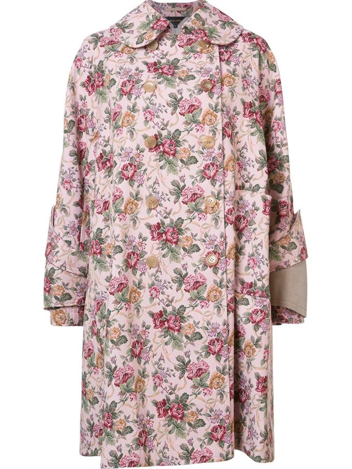 Comme Des Garçons Floral Print Mid Coat, Women's, Size: Xs, Pink/purple, Acrylic/rayon/cotton