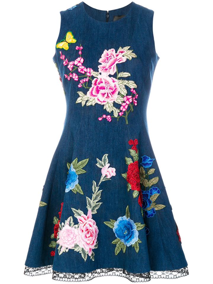 Philipp Plein Embroidered Floral Applique Dress - Blue