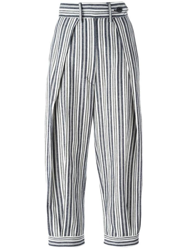 Sportmax High-rise Cropped Striped Trousers, Women's, Size: 38, White, Cotton/linen/flax