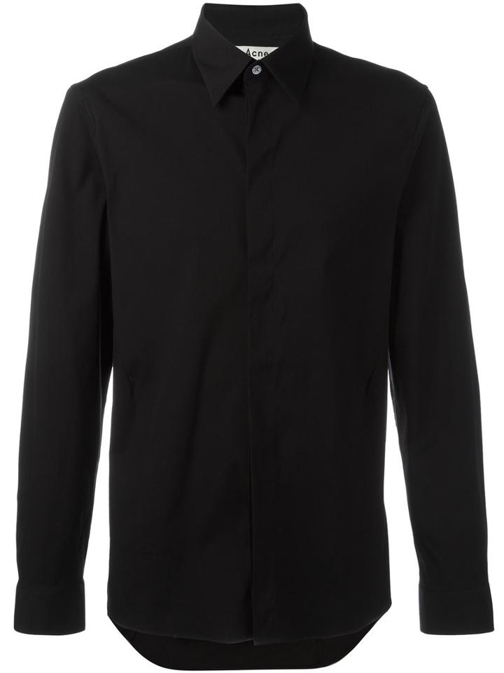 Acne Studios Concealed Fastening Shirt, Men's, Size: 46, Black, Cotton/polyamide/spandex/elastane