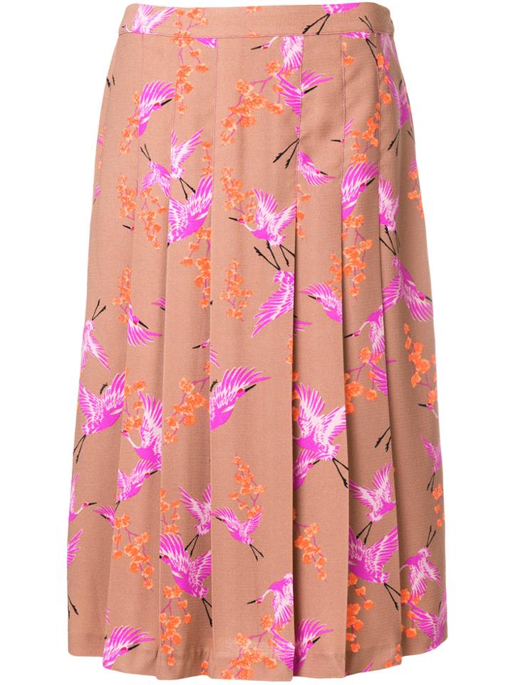 Essentiel Antwerp Bird Print Pleated Skirt - Brown